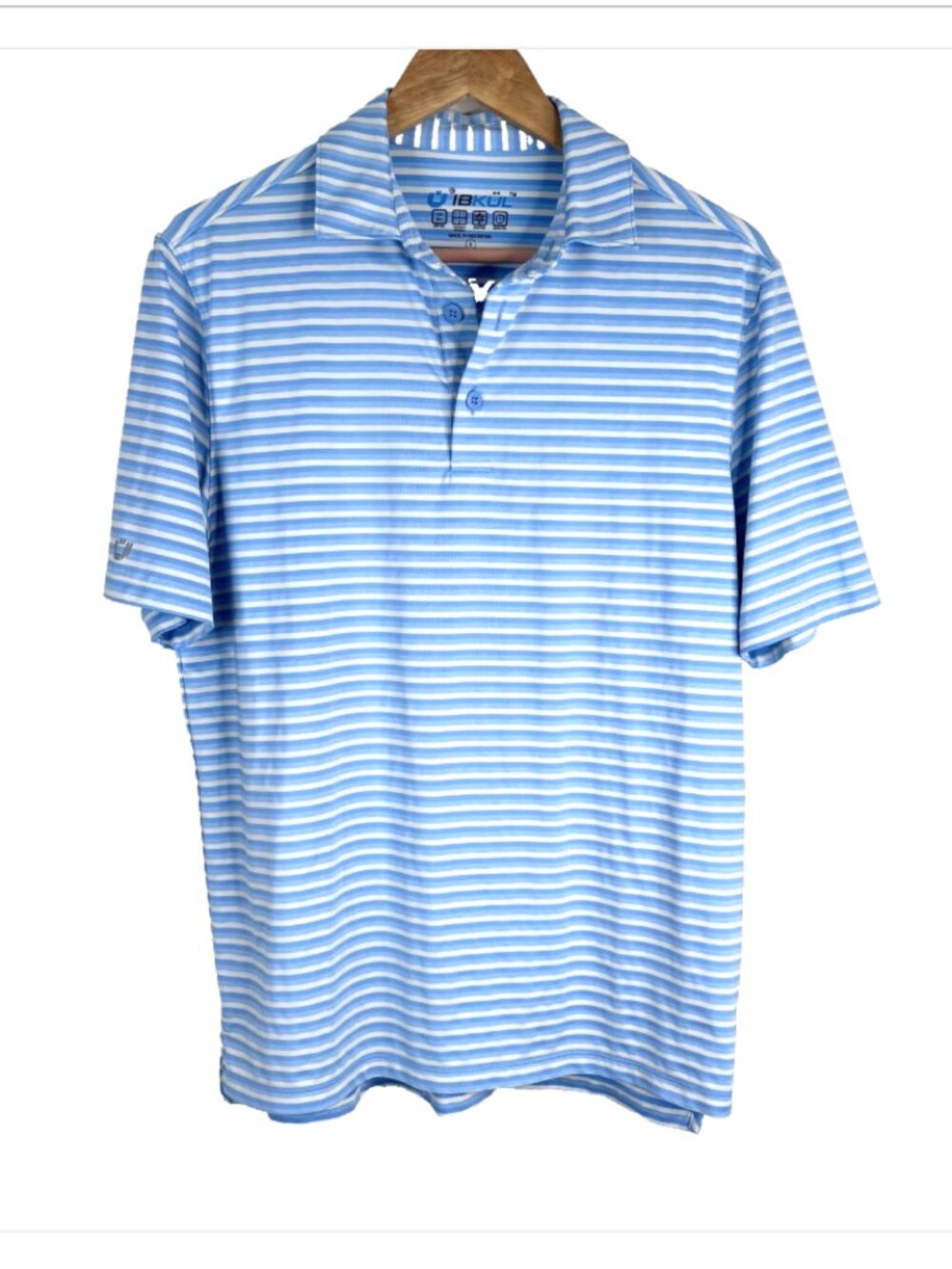 IBKUL Polo Shirt Mens S Short Sleeve Blue Stripe Golf Icefil UPF 50 Tennis